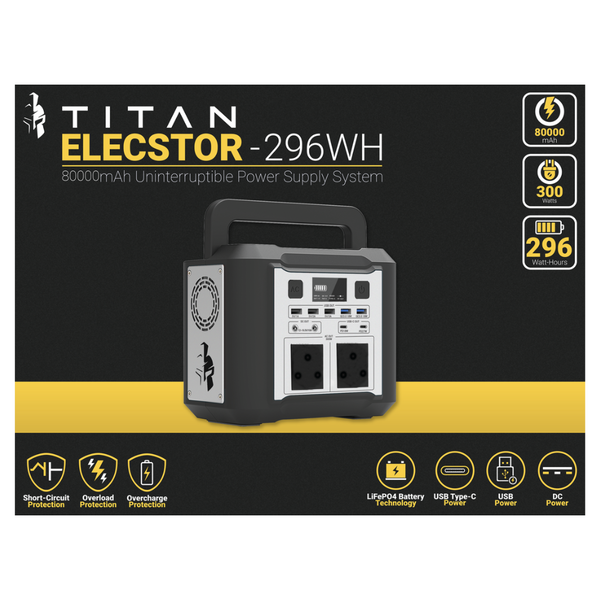TITAN Elecstor 300W- 500W Portable Power Station Box 80000 MAH 296 WH - Evogames