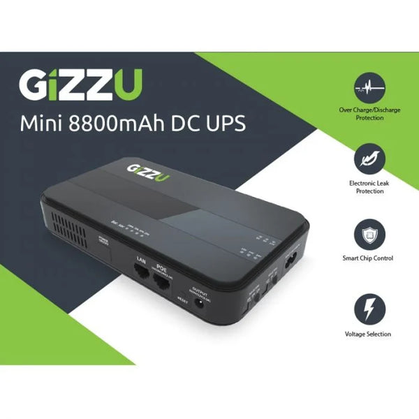 GIZZU 36W 32Wh 8800mAh Mini Dual DC UPS Black - Evogames