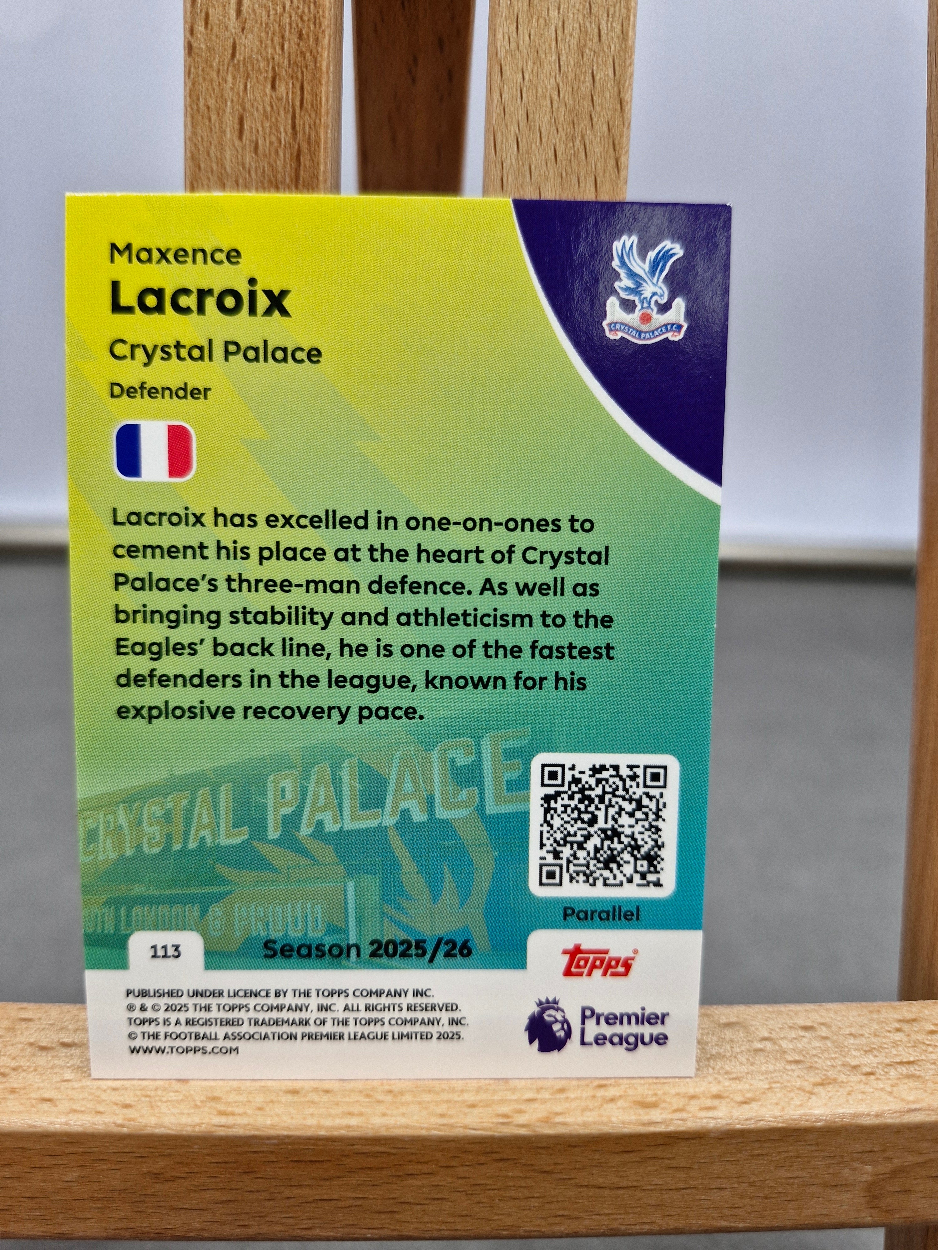 Maxence Lacroix – Green Ice Parallel (#02/10) Crystal Palace - Topps 2026