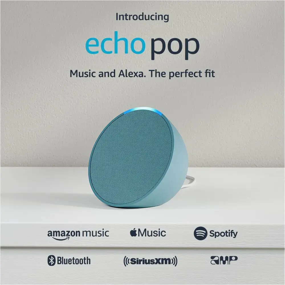 Amazon Echo Pop compact Wi-Fi and Bluetooth smart speaker with Alexa - Midnight Teal