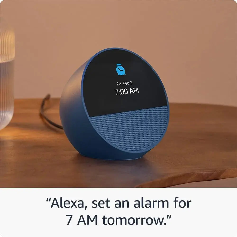 Amazon Echo Spot Smart alarm clock with vibrant sound and Alexa - Ocean Blue