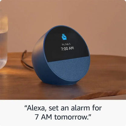 Amazon Echo Spot Smart alarm clock with vibrant sound and Alexa - Ocean Blue