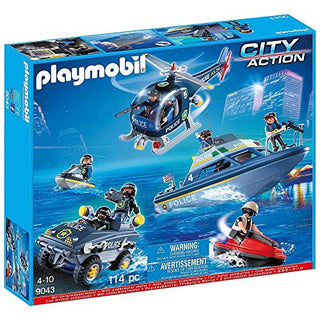 Playmobil 9043 Police Vehicle Super Set - Helicopter, Boat, Jet Ski, Car - Evogames