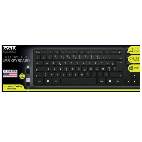 Port Office Executive Low Profile 109key Wired Keyboard - Black - Evogames