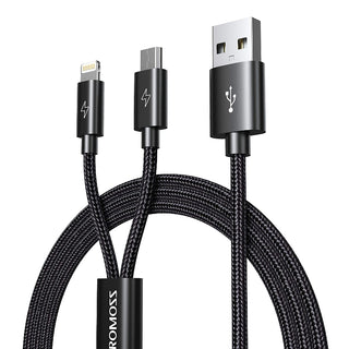 Romoss USB A to Lightning and Micro 1.5m cable Space Grey Nylon Braided Cable - Evogames