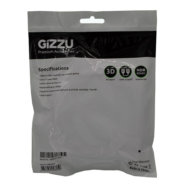 GIZZU High Speed V2.0 HDMI 1.8m Cable with Ethernet Polybag - Evogames