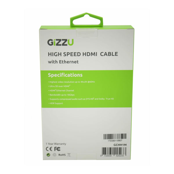 GIZZU High Speed V2.0 HDMI 1m Cable with Ethernet - Evogames