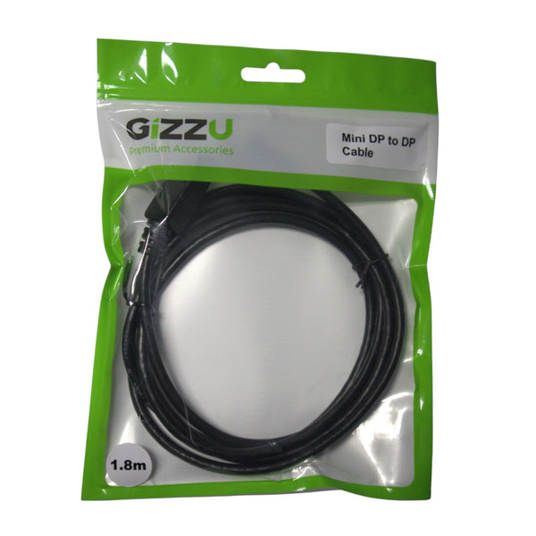 GIZZU Mini DP to DP 4k 30Hz|4k 60Hz 1.8m (Thunderbolt 2 compatible) Cable - Black - Evogames