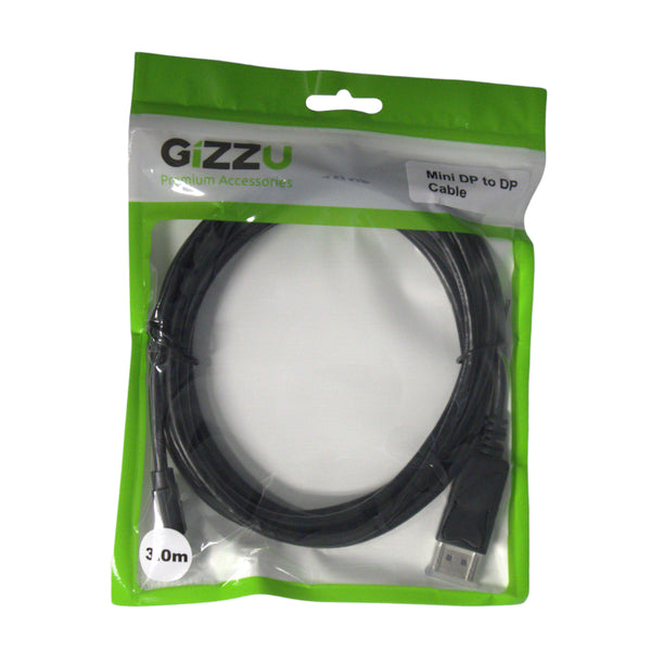 GIZZU Mini DP to DP 4k 30Hz|4k 60Hz 3m (Thunderbolt 2 compatible) Cable - Black - Evogames