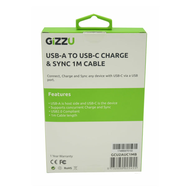 GIZZU USB2.0 A to USB-C 1m Cable Black - Evogames