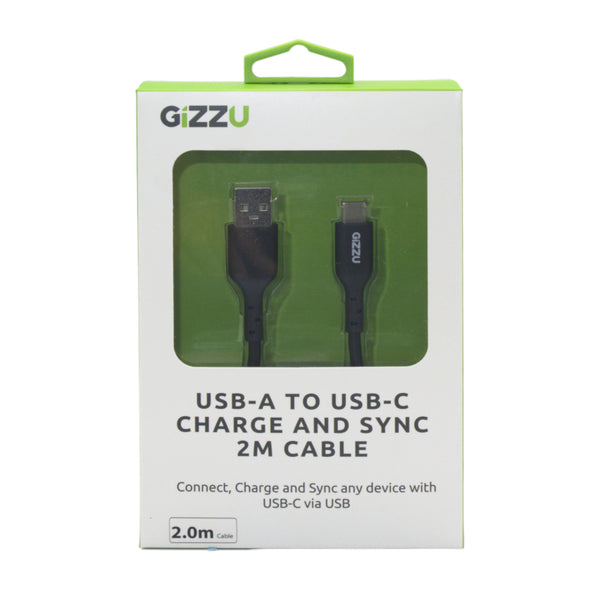 GIZZU USB2.0 A to USB-C 2m Cable Black - Evogames