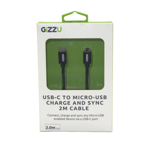 GIZZU USB-C to Micro USB 2m Cable Black - Evogames