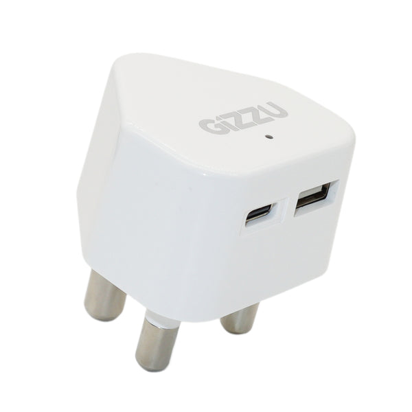 GIZZU Wall Charger Type C 20W|USB SA 3 Prong - White - Evogames