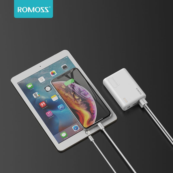 Romoss Simple 10 10000mAh Input: Type C|Lightning|Micro USB|Output: 2 x USB Power Bank - White - Evogames