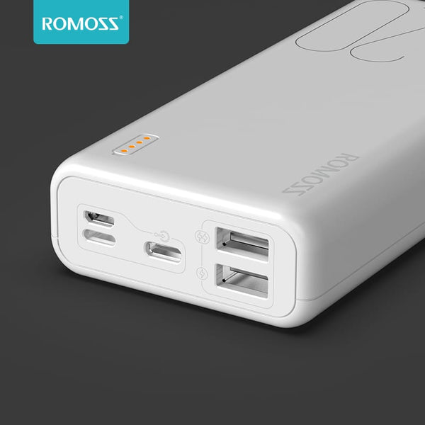 Romoss Simple 20 20000mAh Input: Type C|Lightning|Micro USB|Output: 2 x USB Power Bank - White - Evogames